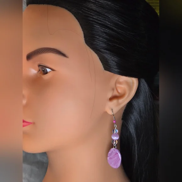 #B313- Elegant Pink Swirl Earrings With Selenite Jasper - Picture 5 of 5